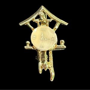Vintage Gold-Tone Cuckoo Clock Brooch With Roman Numeral Watch Face